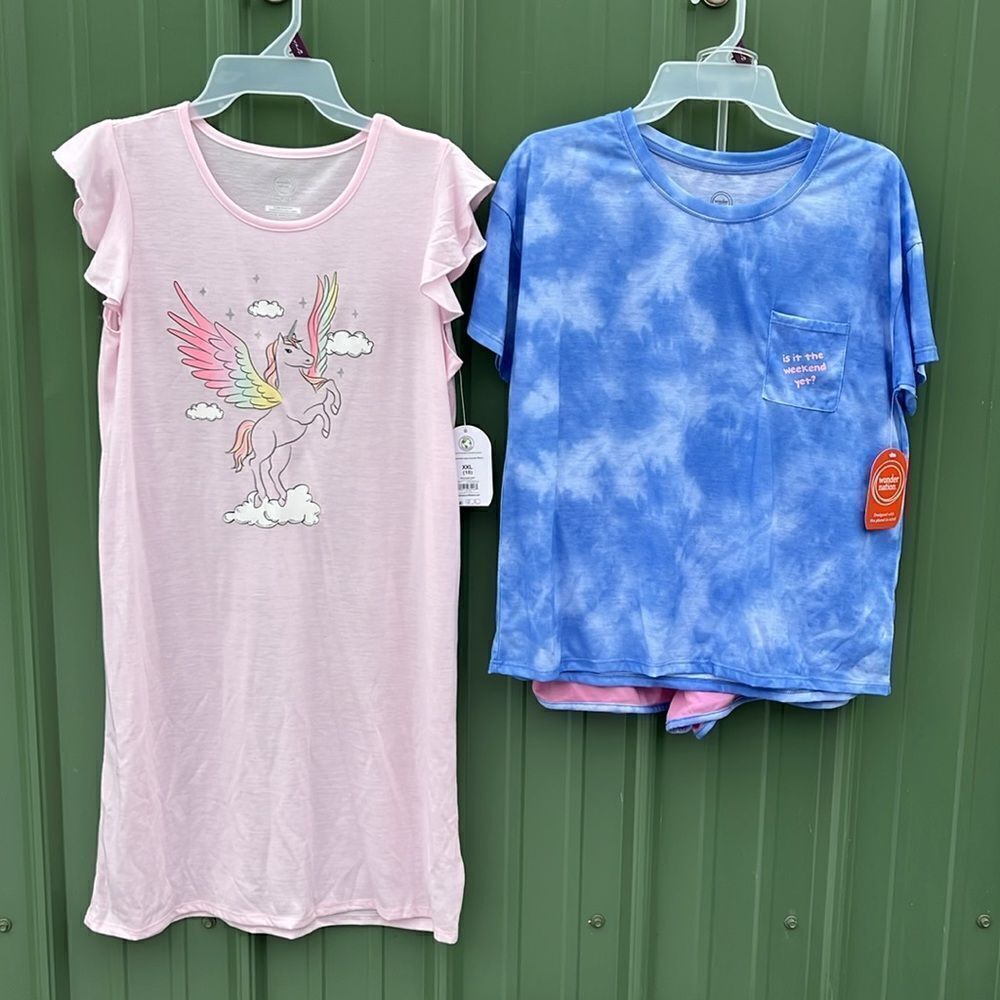 Nightgown, Short Sleeve Top & Shorts Lounge Pajamas Sleep Set 2-Pack Size XXL